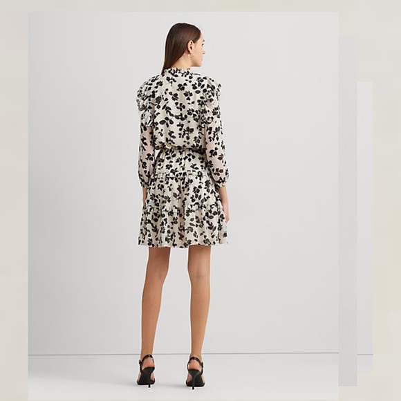 Lauren Ralph Lauren Leaf-Print Ruffle-Trim Georgette Dress - Picture 2 of 9